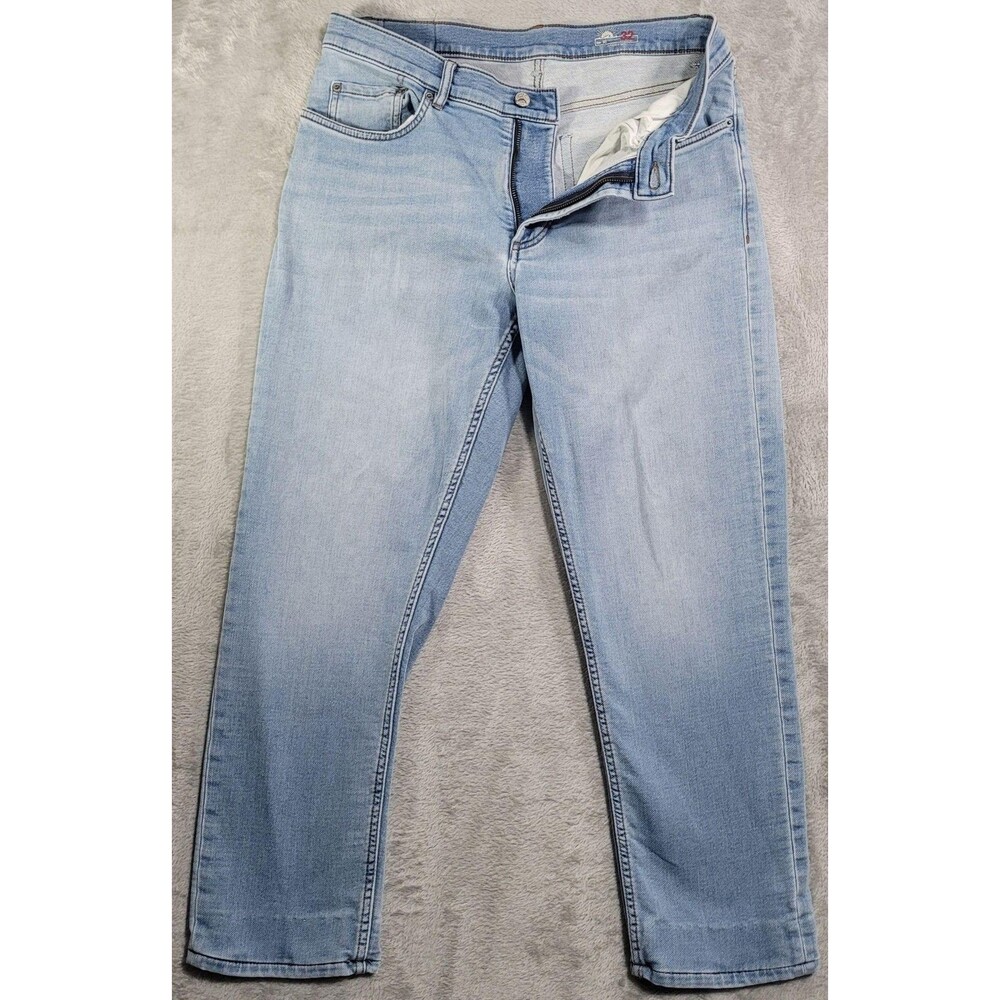 Faherty Jeans Mens 32x27 Blue Light Wash Regular Straight Stretch Denim